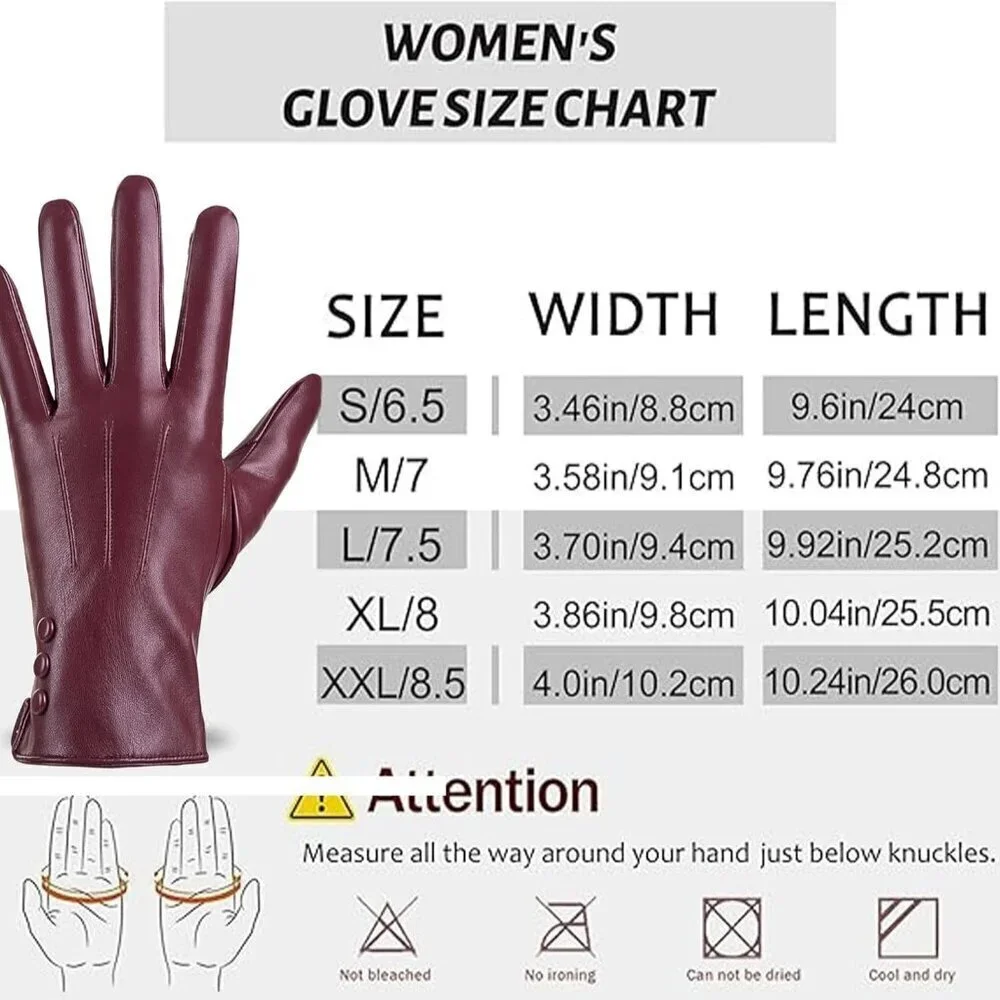 Women’s Leather Gloves Genuine SheepSkin Leather Cold Weather Cashmere Deep Red